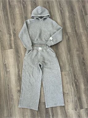 Offline by Aerie Gray Ribbed Lounge Sweat Set